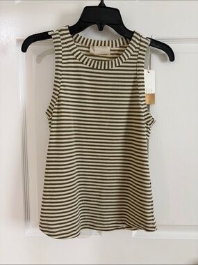 MOMONI GENIPA Olive & Cream Striped Sleeveless Tank Top SIZE XS NEW WITH TAGS